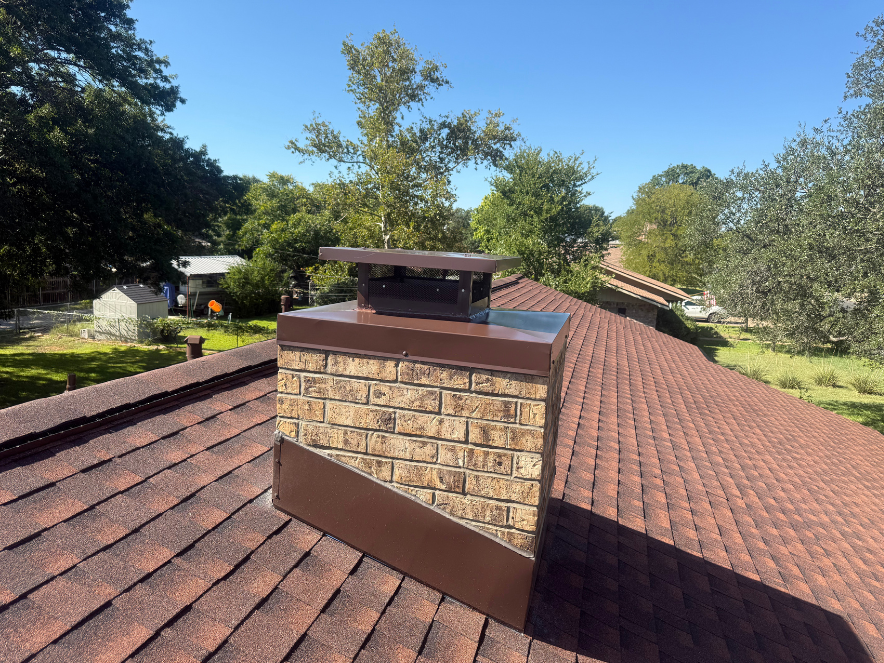 Wide galvanized cap with rain running off